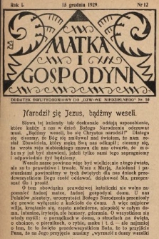 Matka i Gospodyni : dodatek dwutygodniowy do „Dzwonu Niedzielnego”. 1929, nr 12