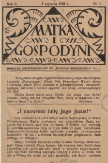Matka i Gospodyni : dodatek dwutygodniowy do „Dzwonu Niedzielnego”. 1930, nr 1