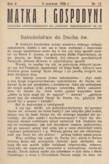 Matka i Gospodyni : dodatek dwutygodniowy do „Dzwonu Niedzielnego”. 1930, nr 12