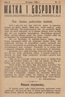 Matka i Gospodyni : dodatek dwutygodniowy do „Dzwonu Niedzielnego”. 1930, nr 15