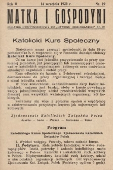 Matka i Gospodyni : dodatek dwutygodniowy do „Dzwonu Niedzielnego”. 1930, nr 19