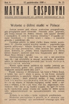 Matka i Gospodyni : dodatek dwutygodniowy do „Dzwonu Niedzielnego”. 1930, nr 21