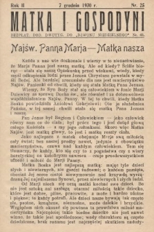 Matka i Gospodyni : bezpłatny dodatek dwutygodniowy do „Dzwonu Niedzielnego”. 1930, nr 25