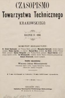 Czasopismo Towarzystwa Technicznego Krakowskiego. 1890, spis rzeczy