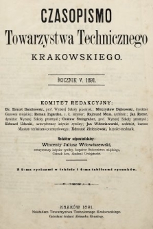 Czasopismo Towarzystwa Technicznego Krakowskiego. 1891, spis rzeczy