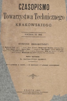 Czasopismo Towarzystwa Technicznego Krakowskiego. 1895, spis rzeczy