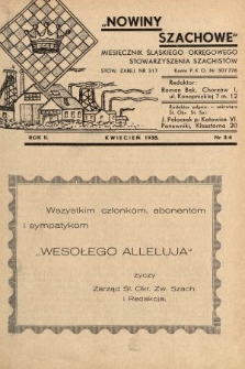 Nowiny Szachowe : miesięcznik Śląskiego Okręgowego Stowarzyszenia Szachistów. 1938, nr 3/4