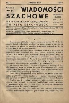 Wiadomości Szachowe Warszawskiego Okręgowego Związku Szachowego. 1935, nr 1