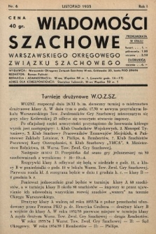 Wiadomości Szachowe Warszawskiego Okręgowego Związku Szachowego. 1935, nr 6