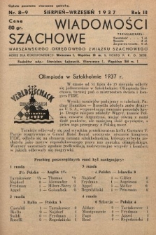 Wiadomości Szachowe Warszawskiego Okręgowego Związku Szachowego. 1937, nr 8-9