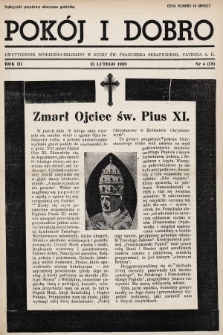 Pokój i Dobro : dwutygodnik społeczno - religijny w duchu św. Franciszka Serafickiego patrona A. K. 1939, nr 4