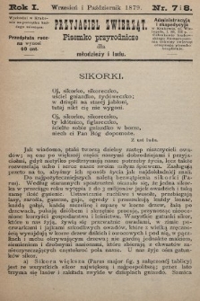 Przyjaciel Zwierząt : pisemko przyrodnicze dla młodzieży i ludu. 1879, nr 7 i 8