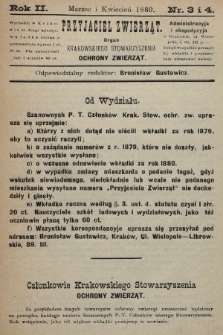 Przyjaciel Zwierząt : organ Krakowskiego Stowarzyszenia Ochrony Zwierząt. 1880, nr 3 i 4