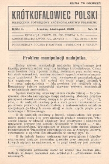 Krótkofalowiec Polski : miesięcznik poświęcony krótkofalarstwu polskiemu. 1929, nr 11