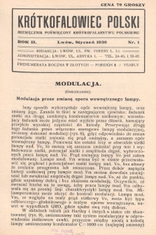 Krótkofalowiec Polski : miesięcznik poświęcony krótkofalarstwu polskiemu. 1930, nr 1