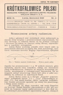 Krótkofalowiec Polski : miesięcznik poświęcony krótkofalarstwu polskiemu : oficjalny organ P.Z.K. 1930, nr 4