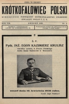 Krótkofalowiec Polski : miesięcznik poświęcony krótkofalarstwu polskiemu : oficjalny organ P.Z.K. 1936, nr 4
