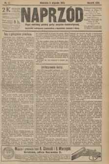 Naprzód : organ centralny polskiej partyi socyalno-demokratycznej. 1913, nr  4 [nakład pierwszy skonfiskowany]