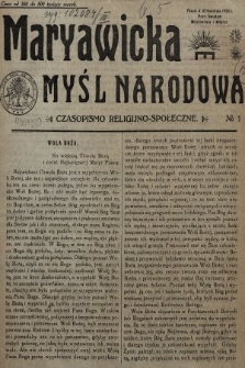 Maryawicka Myśl Narodowa : czasopismo religijno-społeczne. 1924, nr 1