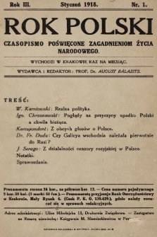 Rok Polski : czasopismo poświęcone zagadnieniom życia narodowego. 1918, nr 1