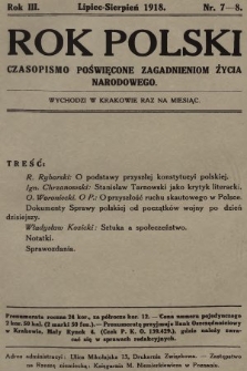 Rok Polski : czasopismo poświęcone zagadnieniom życia narodowego. 1918, nr 7
