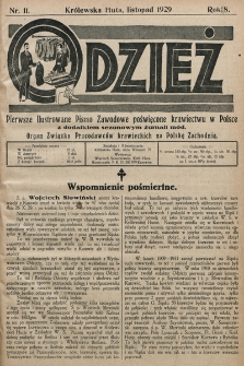 Odzież : pierwsze ilustrowane pismo zawodowe poświęcone krawiectwu w Polsce z dodatkiem sezonowym żurnali Mód : Organ Związku Pracodawców Krawieckich na Polske Zachodnią. 1929, nr 11