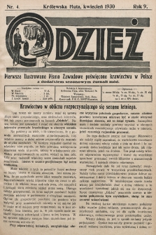 Odzież : pierwsze ilustrowane pismo zawodowe poświęcone krawiectwu w Polsce z dodatkiem sezonowym żurnali Mód : Organ Związku Pracodawców Krawieckich na Polske Zachodnią. 1930, nr 4