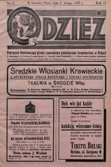 Odzież : pierwsze ilustrowane pismo zawodowe poświęcone krawiectwu w Polsce z dodatkiem sezonowym żurnali Mód : Organ Związku Pracodawców Krawieckich na Polske Zachodnią. 1932, nr 2