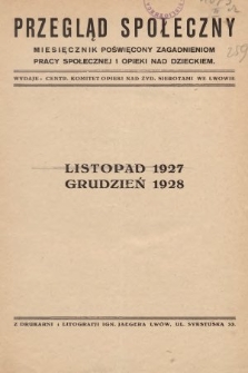 Przegląd Społeczny : miesięcznik poświęcony zagadnieniom pracy społecznej i opieki nad dzieckiem. 1928, spis rzeczy
