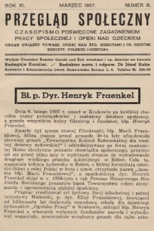 Przegląd Społeczny : czasopismo poświęcone zagadnieniom pracy społecznej i opieki nad dzieckiem : organ Związku Towarz.[ystw] Opieki nad Żyd.[owskimi] Sierotami i Op.[ieki] Dziećmi Rzeczyp.[ospolitej] Polskiej („Centos”). 1937, nr 3