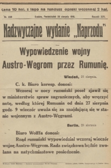 Nadzwyczajne wydanie „Naprzodu”. 1916, nr 239