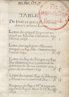 Lettres et traités appartenant aux dernières années du règne de Louis XIII (1638-1642)