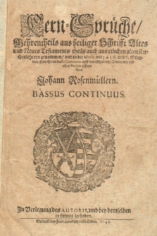 Kern-Sprüche [...]. Bassus Continuus
