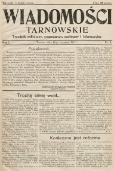 Wiadomości Tarnowski : tygodnik polityczny, gospodarczy, społeczny i informacyjny. 1933, nr 3