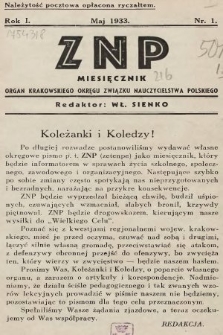ZNP : organ Krakowskiego Okręgu Związku Nauczycielstwa Polskiego. 1933, nr 1