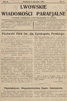 Lwowskie Wiadomości Parafialne : tygodnik poświęcony życiu religijnemu m. Lwowa. 1929, nr 1