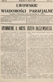 Lwowskie Wiadomości Parafialne : tygodnik poświęcony życiu religijnemu m. Lwowa. 1929, nr 11