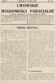 Lwowskie Wiadomości Parafialne : tygodnik poświęcony życiu religijnemu m. Lwowa. 1929, nr 14