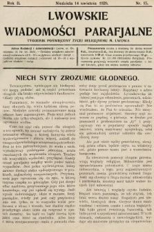 Lwowskie Wiadomości Parafialne : tygodnik poświęcony życiu religijnemu m. Lwowa. 1929, nr 15