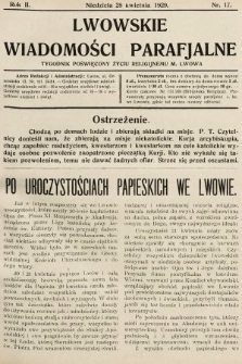 Lwowskie Wiadomości Parafialne : tygodnik poświęcony życiu religijnemu m. Lwowa. 1929, nr 17