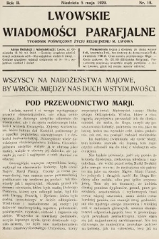 Lwowskie Wiadomości Parafialne : tygodnik poświęcony życiu religijnemu m. Lwowa. 1929, nr 18