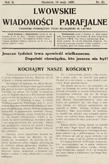 Lwowskie Wiadomości Parafialne : tygodnik poświęcony życiu religijnemu m. Lwowa. 1929, nr 20