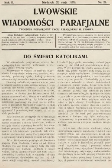 Lwowskie Wiadomości Parafialne : tygodnik poświęcony życiu religijnemu m. Lwowa. 1929, nr 21