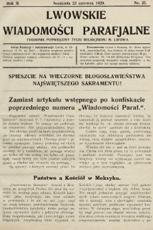 Lwowskie Wiadomości Parafialne : tygodnik poświęcony życiu religijnemu m. Lwowa. 1929, nr 25