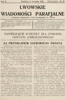 Lwowskie Wiadomości Parafialne : tygodnik poświęcony życiu religijnemu m. Lwowa. 1929, nr 37