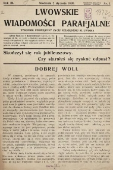 Lwowskie Wiadomości Parafialne : tygodnik poświęcony życiu religijnemu m. Lwowa. 1930, nr 1