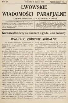 Lwowskie Wiadomości Parafialne : tygodnik poświęcony życiu religijnemu m. Lwowa. 1930, nr 9