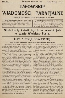 Lwowskie Wiadomości Parafialne : tygodnik poświęcony życiu religijnemu m. Lwowa. 1930, nr 14