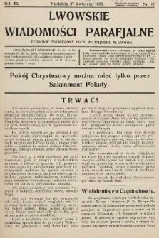 Lwowskie Wiadomości Parafialne : tygodnik poświęcony życiu religijnemu m. Lwowa. 1930, nr 17