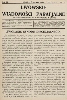 Lwowskie Wiadomości Parafialne : tygodnik poświęcony życiu religijnemu m. Lwowa. 1930, nr 31